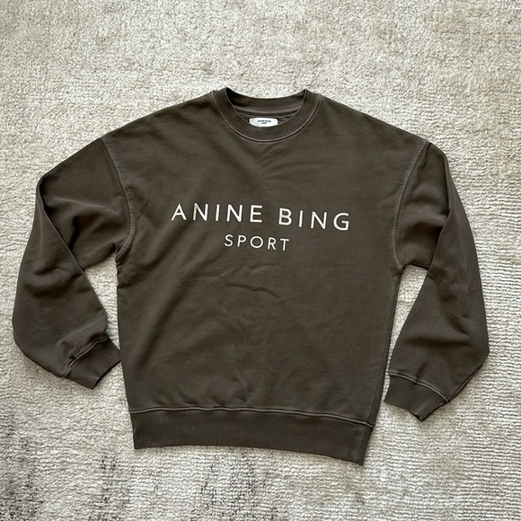 Anine Bing AB Sport Evan Sweatshirt Olive - Picture 1 of 8
